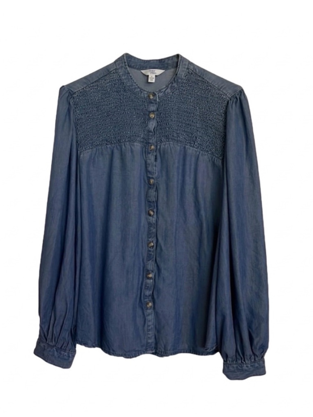 TIME and TRU Smocked Gathered Chest Blouse, Women’s L, Medium Wash Blue
